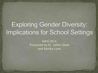 Exploring Gender Diversity: Implications for School Settings
