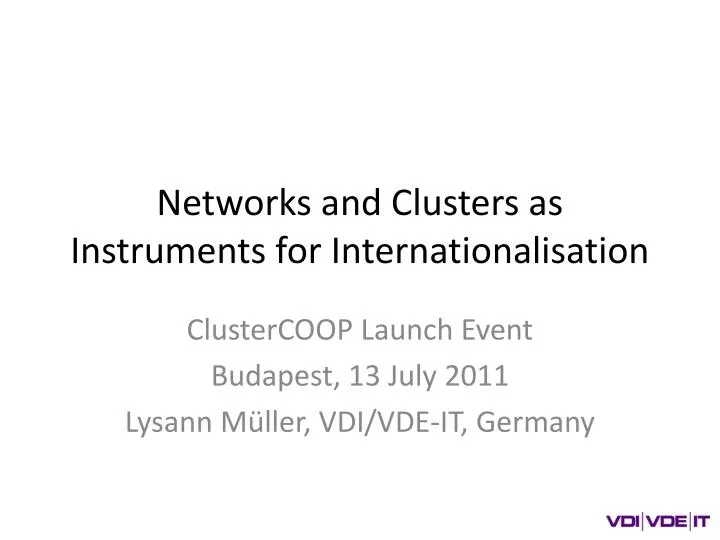 networks and clusters as instruments for internationalisation