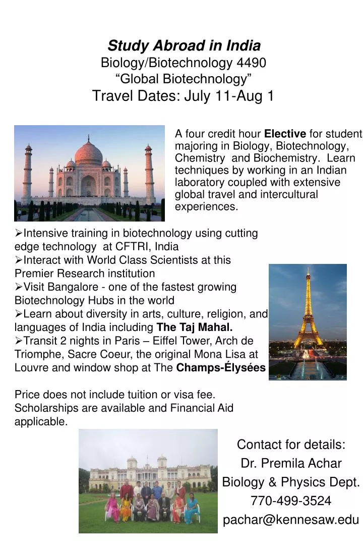study abroad in india biology biotechnology 4490 global biotechnology travel dates july 11 aug 1