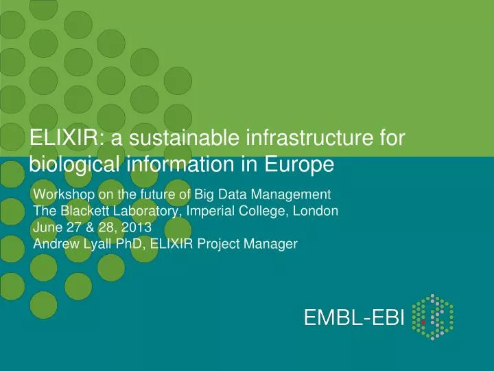 elixir a sustainable infrastructure for biological information in europe