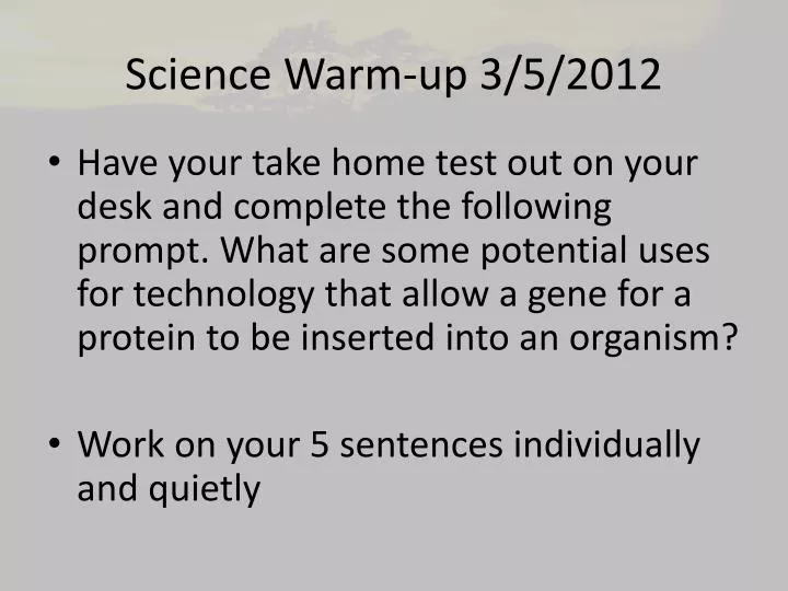 science warm up 3 5 2012