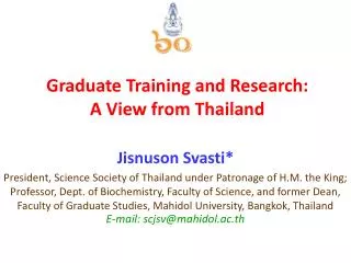 Graduate Training and Research: A View from Thailand
