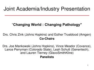 Joint Academia/Industry Presentation