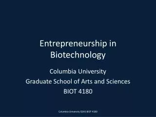 Entrepreneurship in Biotechnology