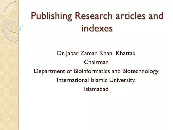 publishing research articles and indexes