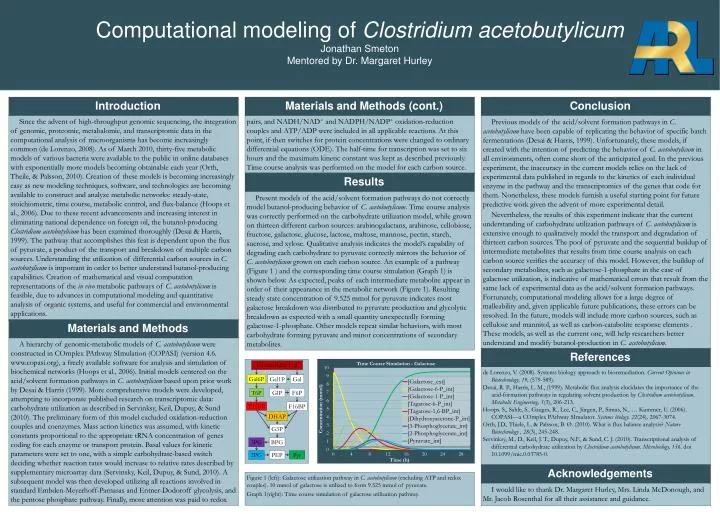 computational modeling of clostridium acetobutylicum jonathan smeton mentored by dr margaret hurley
