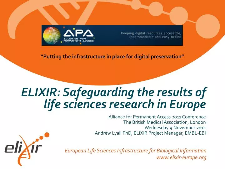 elixir safeguarding the results of life sciences research in europe