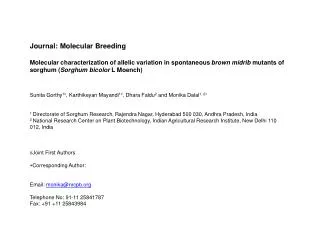 Journal: Molecular Breeding Molecular characterization of allelic variation in spontaneous brown midrib mutants of sor