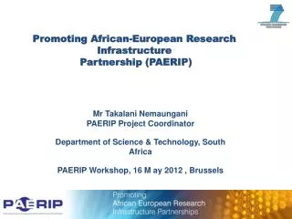 Promoting African-European Research Infrastructure
 Partnership (PAERIP)
