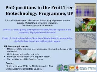 PhD positions in the Fruit Tree Biotechnology Programme, UP
