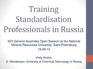 Training Standardisation Professionals in Russia