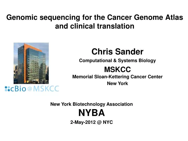 genomic sequencing for the cancer genome atlas and clinical translation