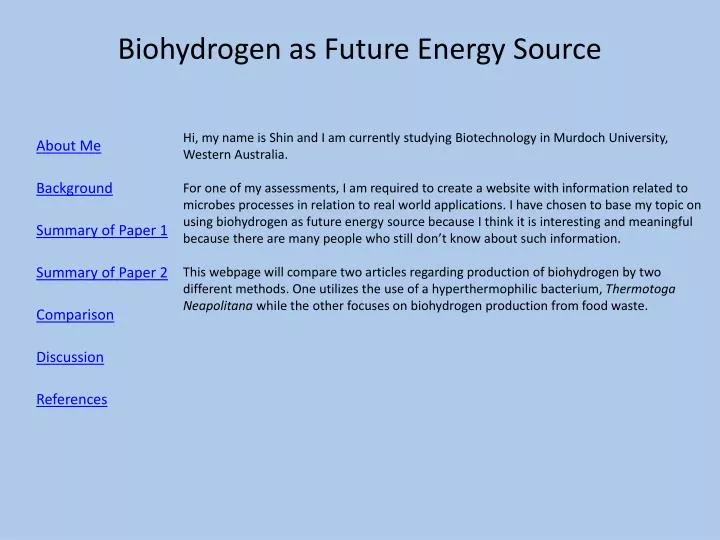 biohydrogen as future energy source