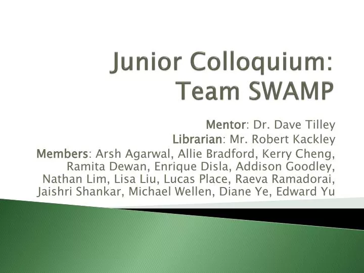 junior colloquium team swamp