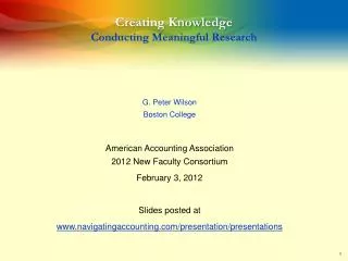 Creating Knowledge Conducting Meaningful Research