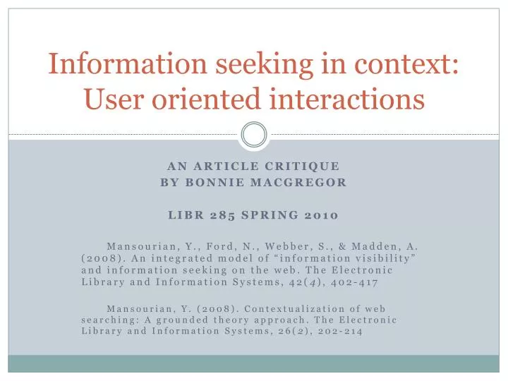 information seeking in context user oriented interactions