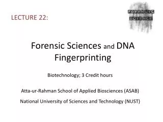 Forensic Sciences and DNA Fingerprinting