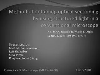 Method of obtaining optical sectioning by using structured light in a conventional microscope