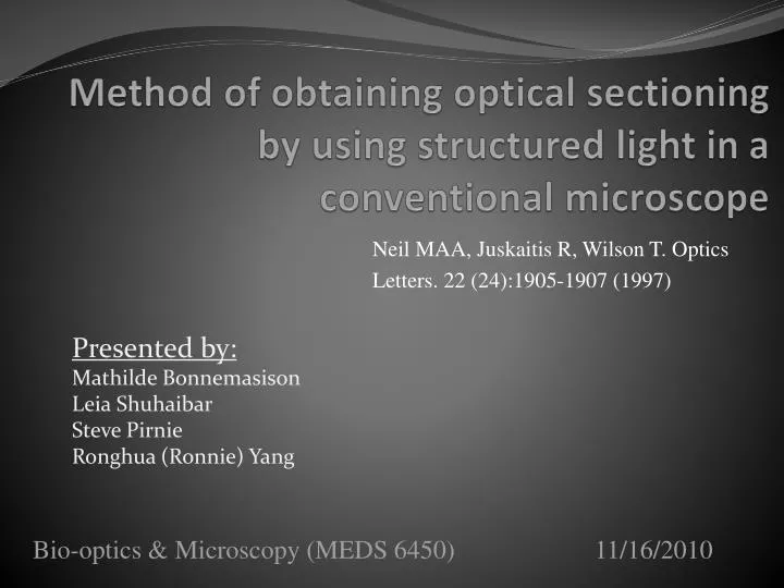 method of obtaining optical sectioning by using structured light in a conventional microscope