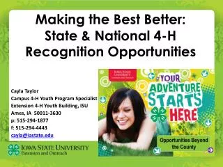 Making the Best Better: State &amp; National 4-H Recognition Opportunities