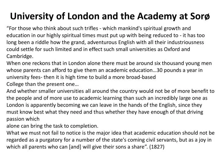 university of london and the academy at sor