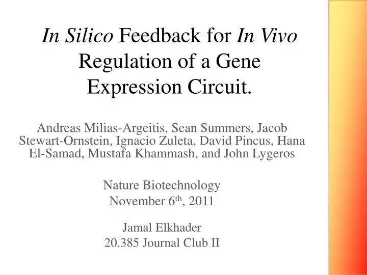 in silico feedback for in vivo regulation of a gene expression circuit