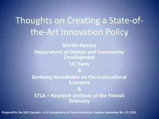 Thoughts on Creating a State-of-the-Art Innovation Policy