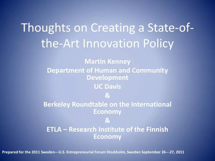 thoughts on creating a state of the art innovation policy