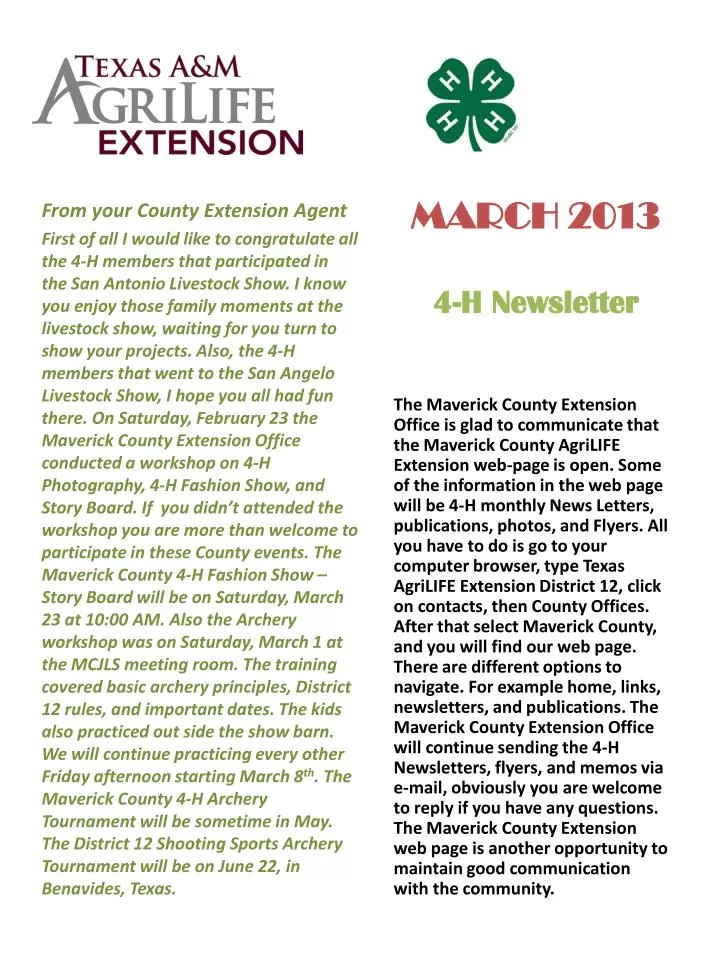 march 2013 4 h newsletter