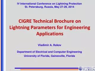 CIGRE Technical Brochure on Lightning Parameters for Engineering Applications
