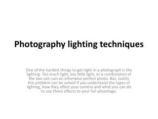 Photography lighting techniques