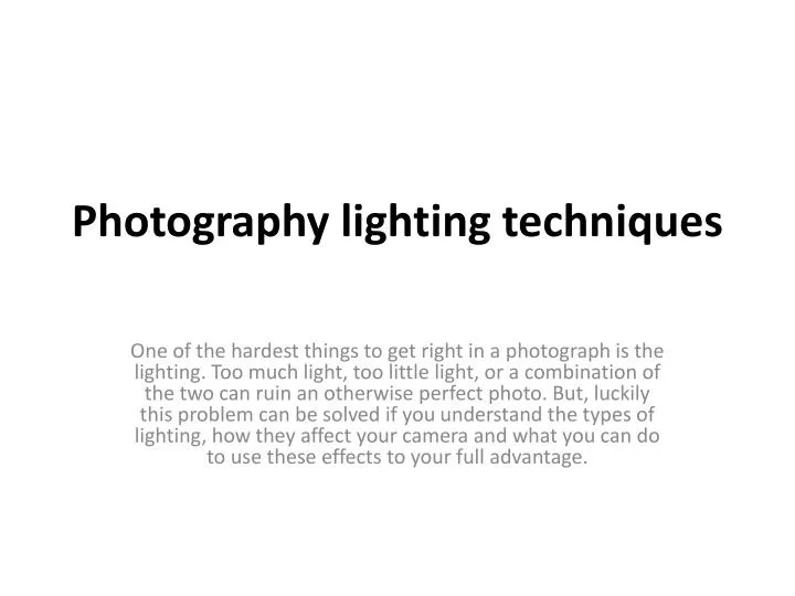 photography lighting techniques