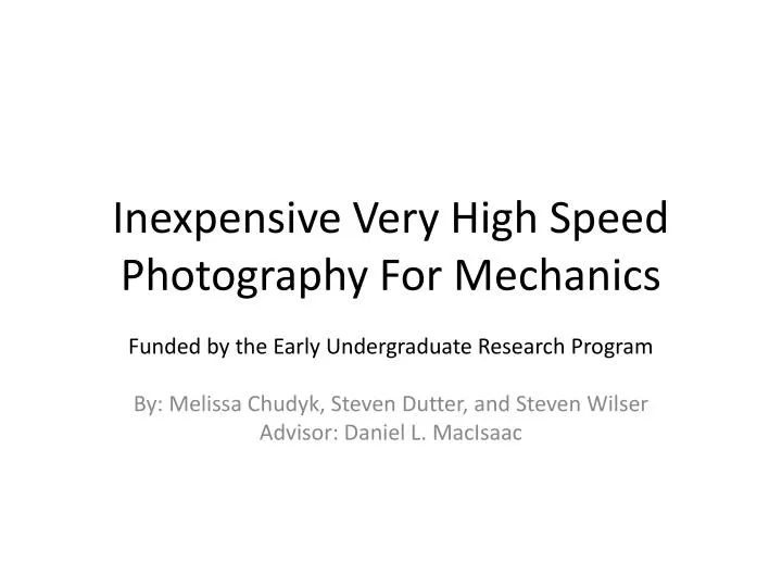 inexpensive very high speed photography for mechanics