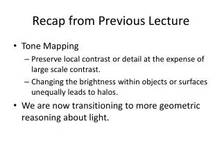 Recap from Previous Lecture