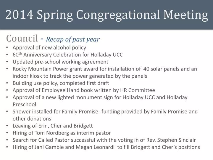 2014 spring congregational meeting