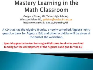 Mastery Learning in the Math Classroom