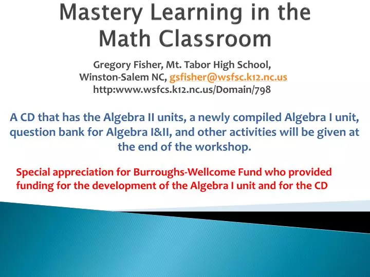 mastery learning in the math classroom