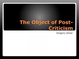 The Object of Post-Criticism