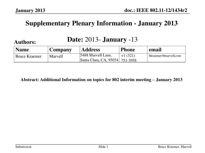 supplementary plenary information january 2013