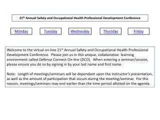 21 St Annual Safety and Occupational Health Professional Development Conference