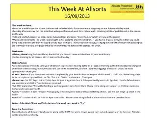 This Week At Allsorts 16/09/2013