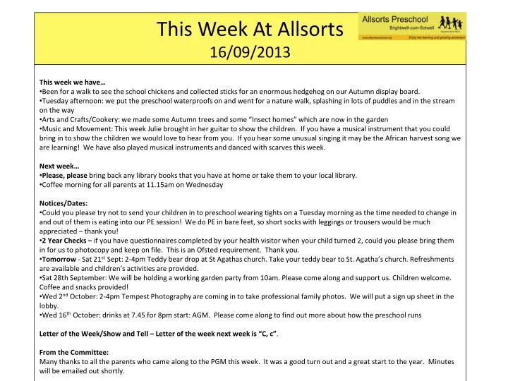 this week at allsorts 16 09 2013