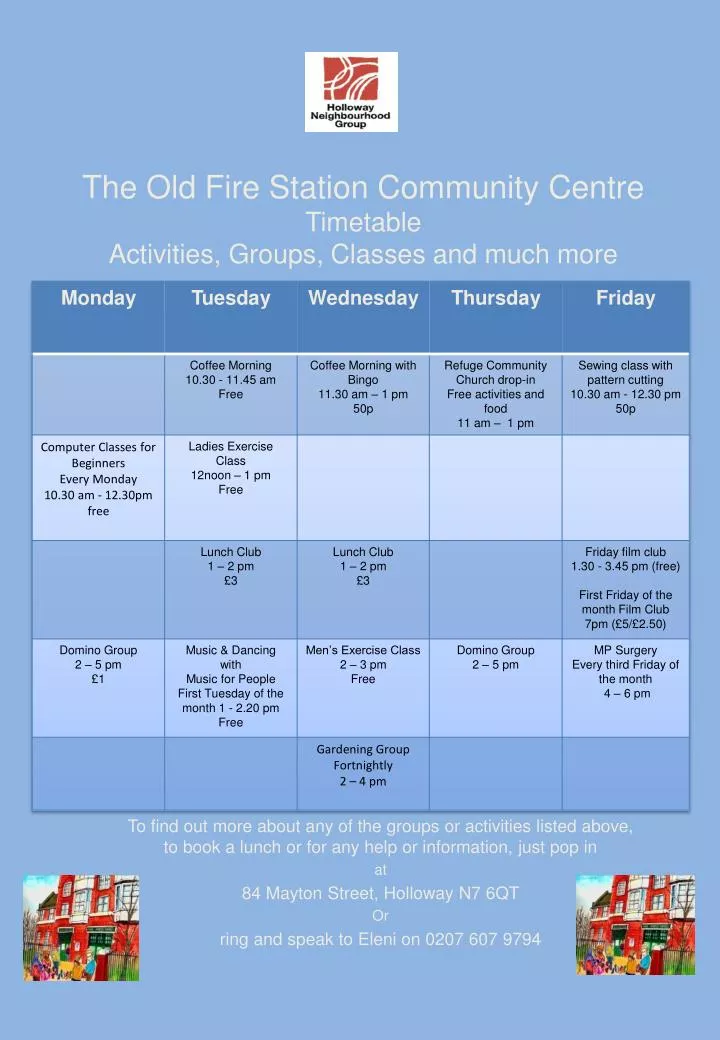 the old fire station community centre timetable activities groups classes and much more