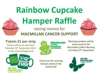 Rainbow Cupcake Hamper Raffle raising money for MACMILLAN CANCER SUPPORT
