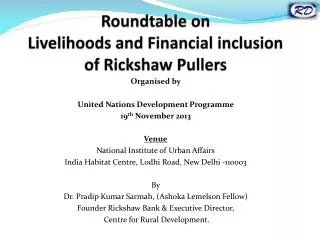 Roundtable on Livelihoods and Financial inclusion of Rickshaw Pullers