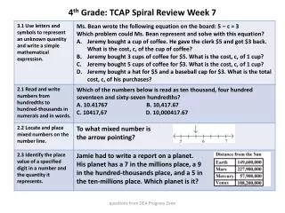 4 th Grade: TCAP Spiral Review Week 7