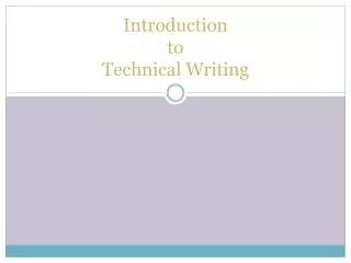 Introduction to Technical Writing