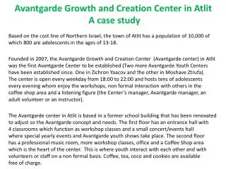 Avantgarde Growth and Creation Center in Atlit A case study