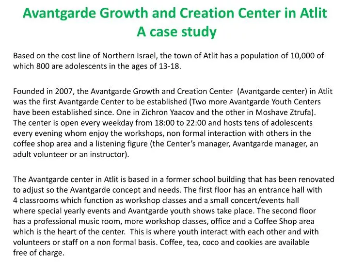 avantgarde growth and creation center in atlit a case study
