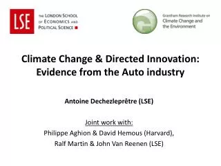 Climate Change &amp; Directed Innovation: Evidence from the Auto industry